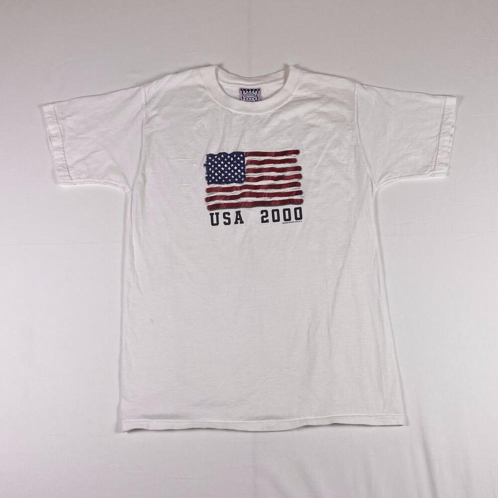 Sonoma USA 2000 Flag Tee White Vintage Y2K Medium